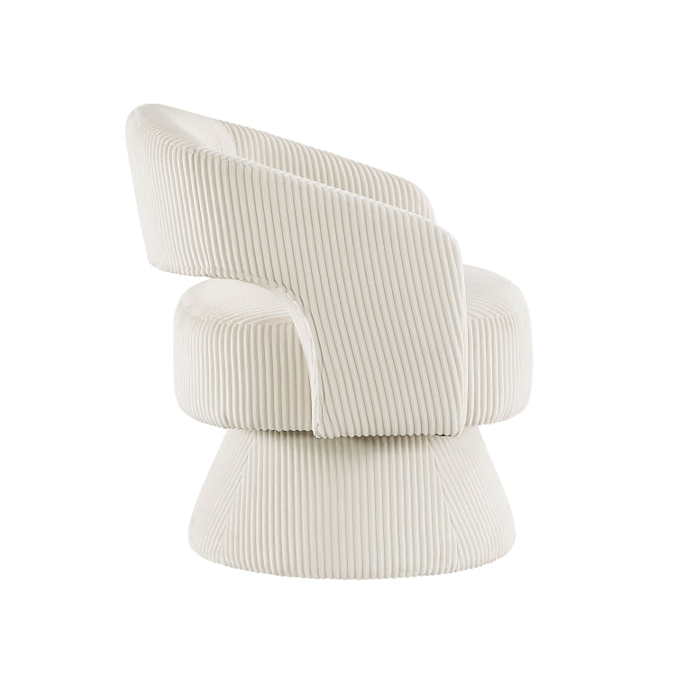 Modern Luxurious Swivel Accent Chair Beige Soft Corduroy Plush Seating Solid Wood Stylish Home Furniture 1Pc