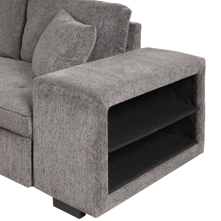 104.5" Modern L Shape 3 Seat Reversible Sectional Couch, Pull Out Sleeper Sofa With Storage Chaise And 2 Stools For Living Room Furniture Set,Knox Charcoal Old Sku:Sg000431Aaa
