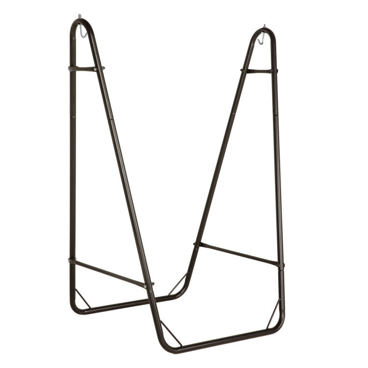 Outsunny Patio Hammock Chair With U Shape Stand, Outdoor Hammock Swing Hanging Lounge Chair With Side Pocket, Brown Cream White