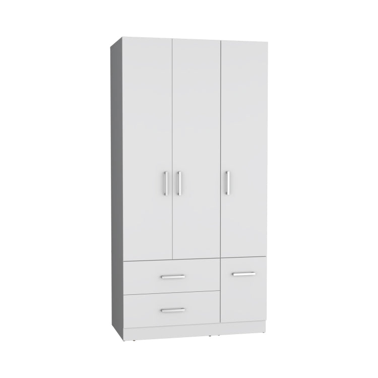 Sebree 71" High Armoire Wardrove Closet With 2 Drawers, Four Doors , Three Cabinet , Six Shelves And Hanging Rod, Bedroom Clothes Storage Cabinet Organizer White