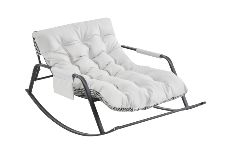 Rocking Chair With Extra Wide Technical Leather Upholstered Gliding Chair Boucle Reclining Chair, Modern Accent Chair For Living Room Nursery Bedroom White