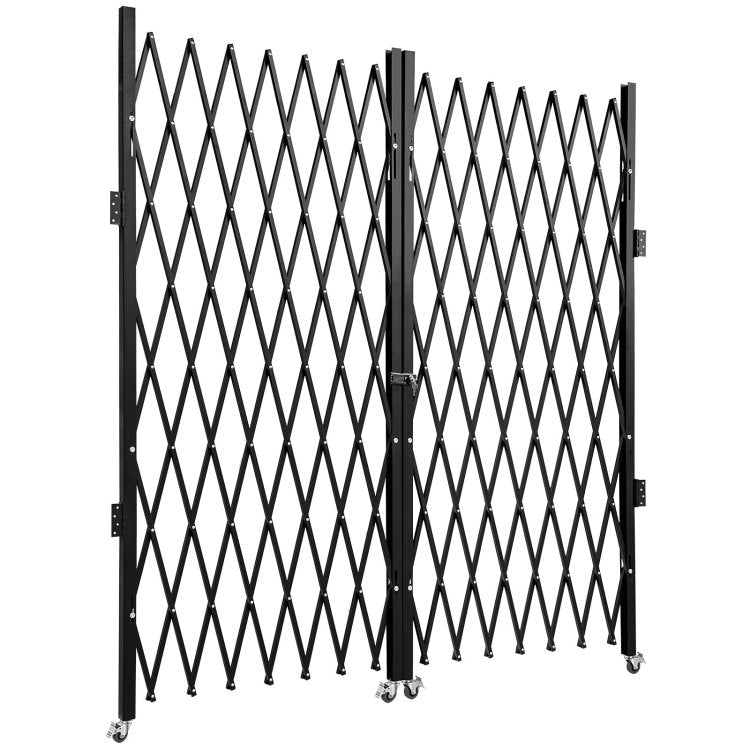 Double Folding Security Gate, 7.1' H X 12.5' W Folding Door Gate, Steel Accordion Security Gate, Flexible Expanding Security Gate, 360 Rolling Barricade Gate, Scissor Gate Or Door With Keys