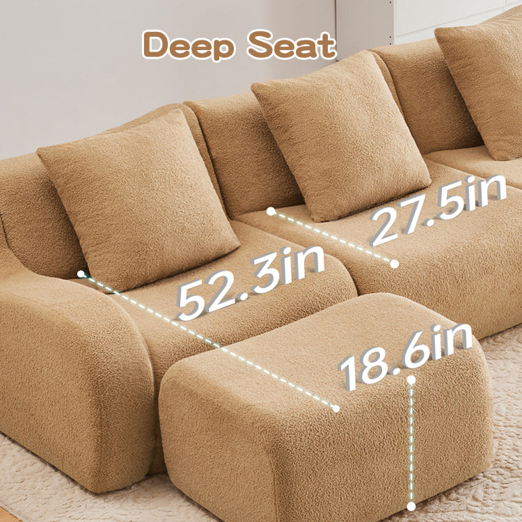 Soft Teddy Fabric Boneless Sofa,No Assembly Required Streamlined Design,Anti Slip Design 32D High Density Sponge Fits Living Rooms Bedrooms,Camel