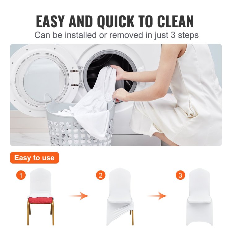 Stretch Spandex Folding Chair Covers, Universal Fitted Chair Cover, Removable Washable Protective Slipcovers, For Wedding, Holiday, Banquet, Party, Celebration, Dining 100Pcs White