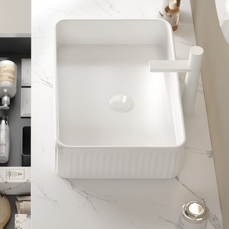 20'' Bathroom Sink, Rectangular Striped Vessel Ceramic Basin Without Faucet, No Cabinet, White
