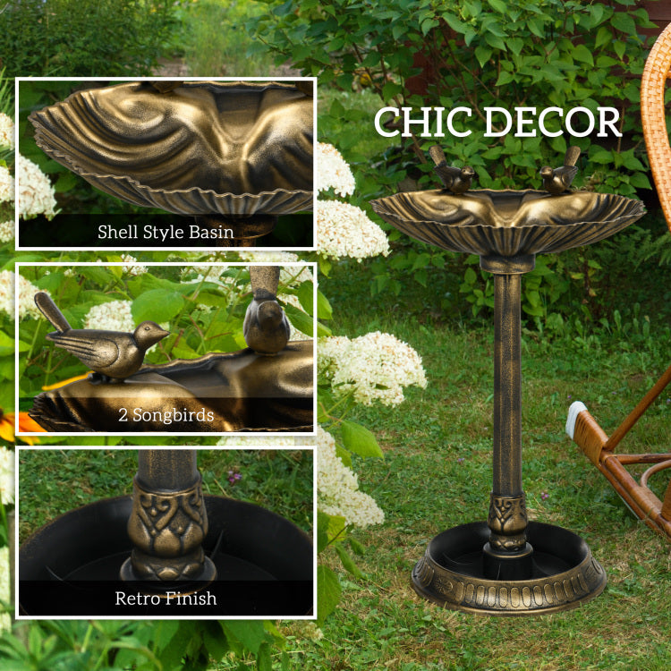 Outsunny 32" Antique Bird Bath With Pedestal Flower Planter Base, Vintage Style Decorative Birdbath, Bird Feeder Bowl & Planter Decoration Yard Statue, Bronze