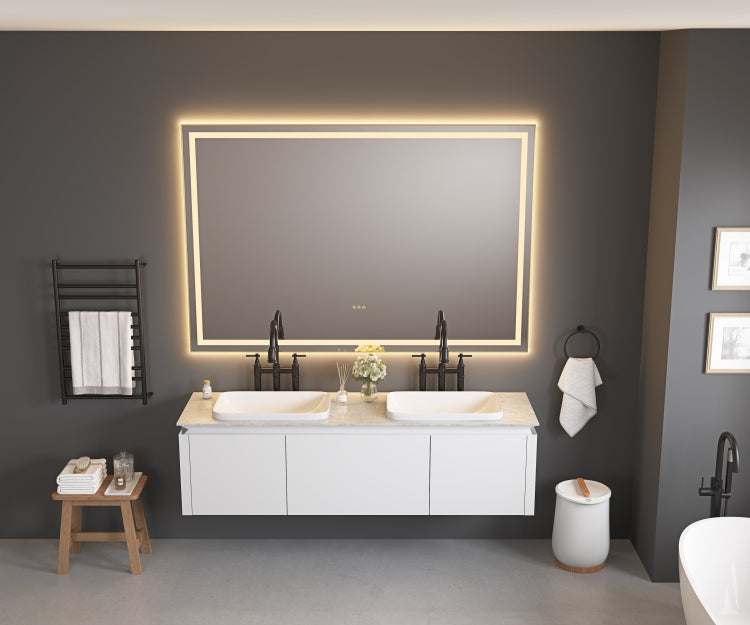 84 X 48 Inch Led Bathroom Mirror With Front And Backlight, Wall Mounted Vanity Mirror With Aluminum Frame, Anti Fog, Memory, 3 Colors, Stepless Dimmable