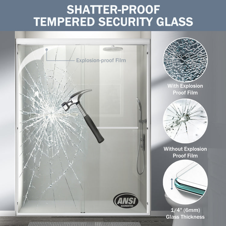 56 60 In. W X 72 In. H Double Sliding Shower Door, Semi Frameless Bathroom Sliding Door With 1 4" 6Mm Tempered Glass For Walk In Shower, White Cm 24D03 60Whx