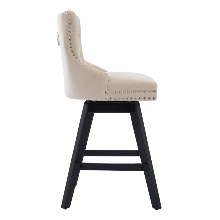 Swivel Velvet Barstools With Button Tufted Decoration And Wooden Legs, And Chrome Nailhead Trim, Leisure Style Bar Chairs,Bar Stools, Set Of 2 Beige ,Sw1860Bg