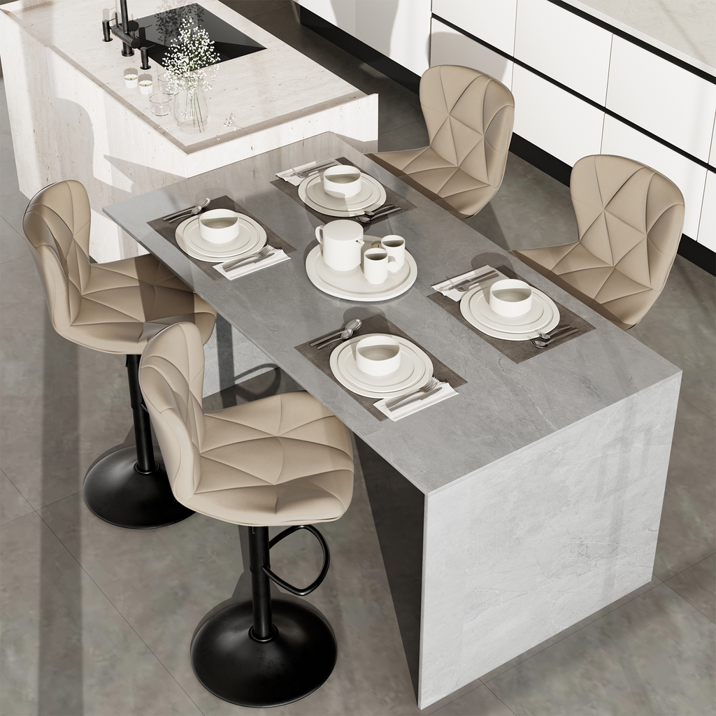Bar Stools Set Of 2,Adjustable Swivel Barstools, Faux Leather Bar Chairs,Upholstered Counter Height With High Backrest For Kitchen Island,Khaki
