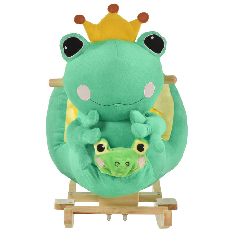 Qaba Kids Ride On Rocking Horse Toy Frog Style Rocker With Fun Music, Seat Belt & Soft Plush Fabric Hand Puppet For Children 18 36 Months