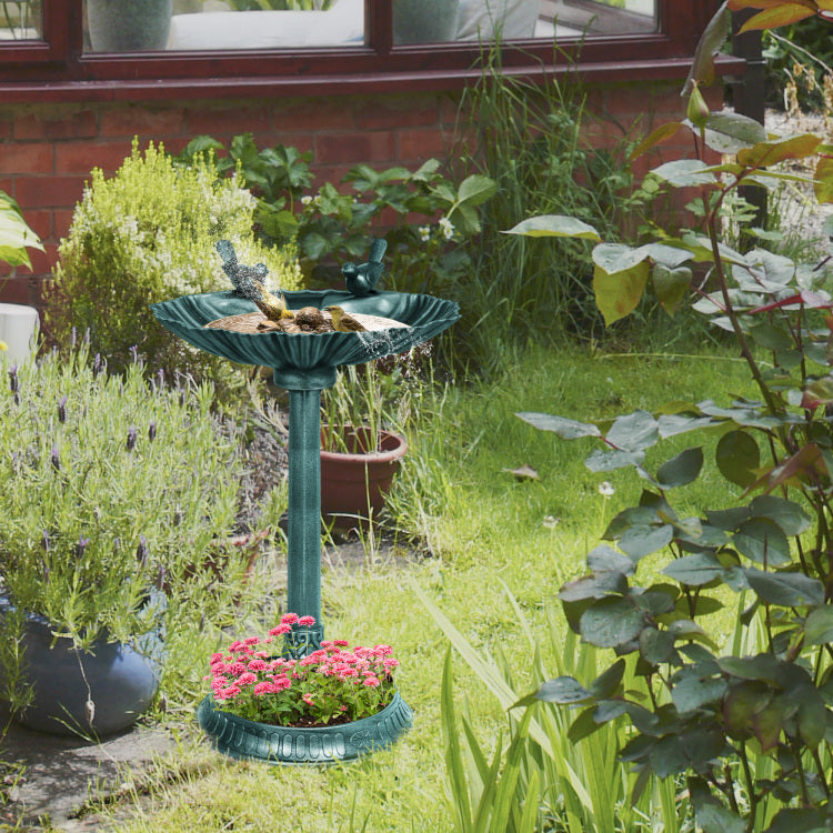 Outsunny 32" Antique Bird Bath With Pedestal Flower Planter Base, Vintage Style Decorative Birdbath, Bird Feeder Bowl & Planter Decoration Yard Statue, Verdigris