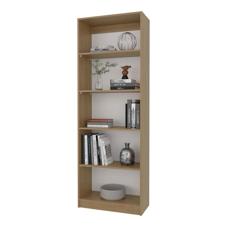 Natural Oak And White 5 Shelf Bookcase With Open Storage