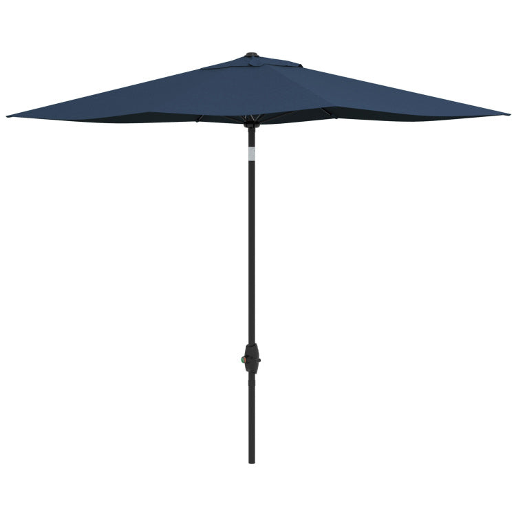 Outsunny 6.5' X 10' Rectangular Market Umbrella, Patio Outdoor Table Umbrella With Crank And Push Button Tilt, Blue