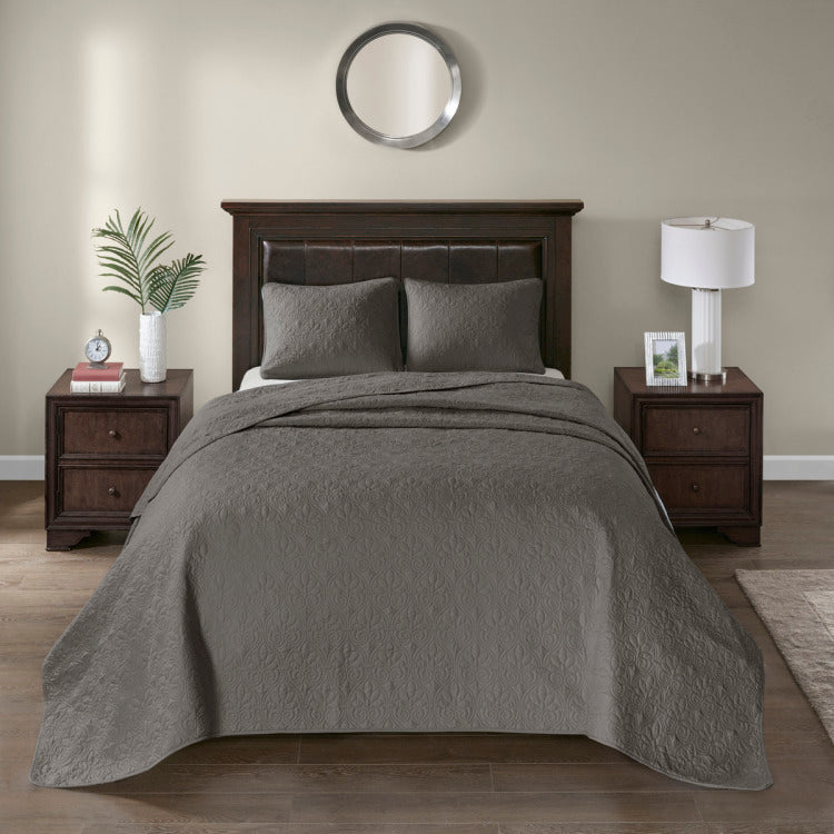 Reversible Bedspread Set Dark Grey Queen