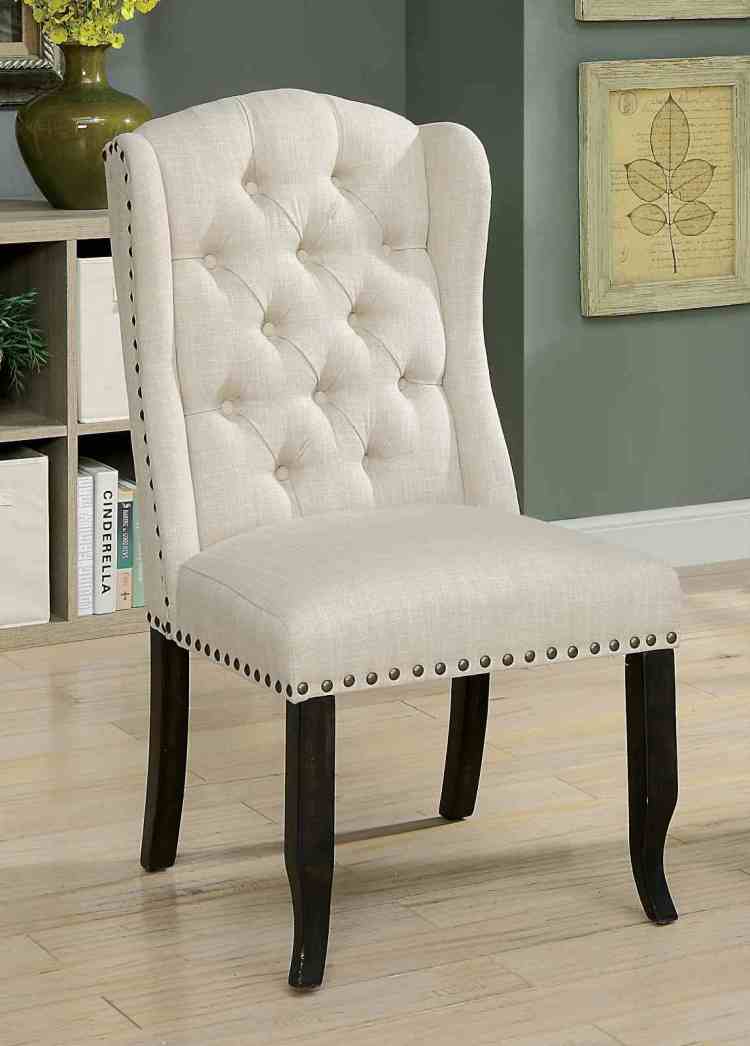 Rustic Style 2Pc Side Chair Button Tufted Nailhead Trim Wingback Antique Black And Beige Finish Dining Room