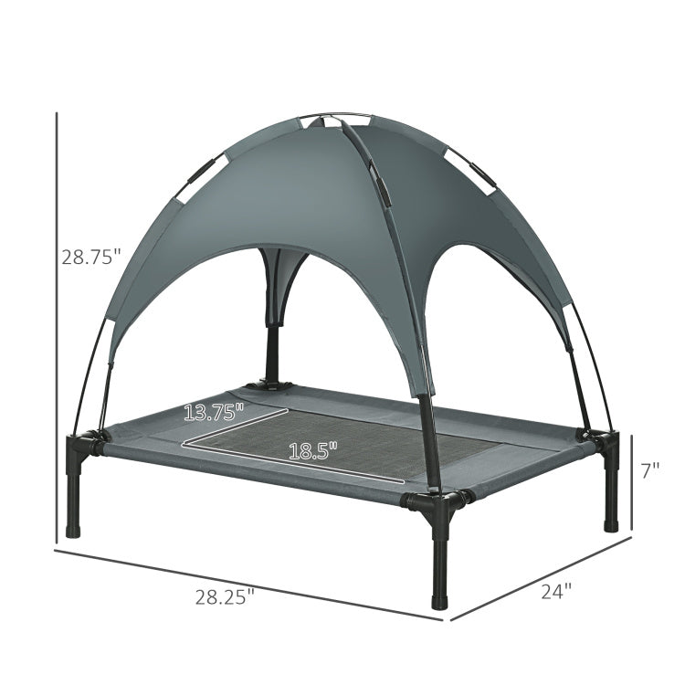 Pawhut Elevated Portable Dog Cot Pet Bed With Uv Protection Canopy Shade, 30 Inch, Gray