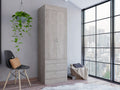Armoire, Double Door Cabinet, Two Drawers, Metal Handles, Rod, Light Gray