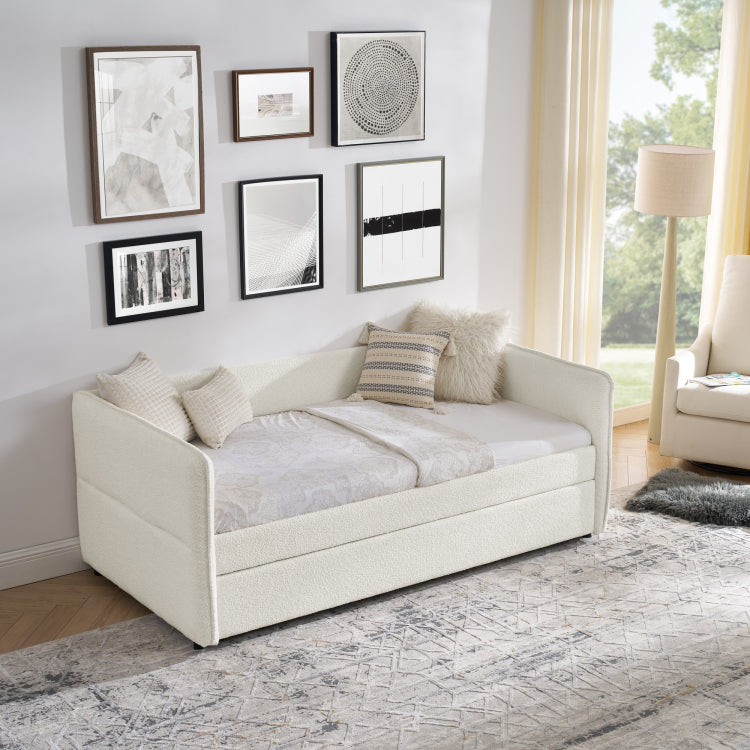 Daybed With Trundle Upholstered Tufted Sofa Bed, Twin Size, Boucle Fabric, Beige 83"X43"X29.5"