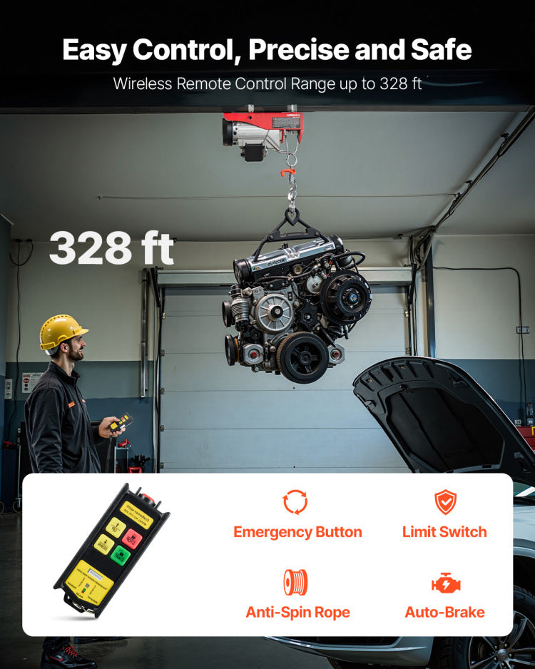 Electric Hoist, 1320 Lbs Lifting Capacity, 1150W 110V Electric Steel Wire Winch With Wireless Remote Control, 40Ft Single Cable Lifting Height & Pure Copper Motor, For Garage Warehouse Factory