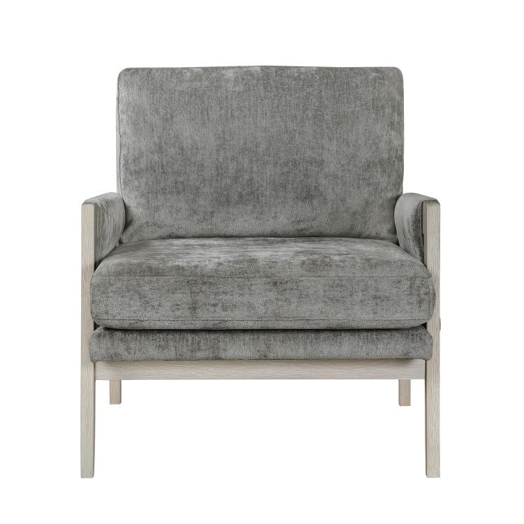 Modern Home Accent Chair Cushion Seat Back Chenille Fabric Upholstery Brownish Gray Solid Wood Furniture 1Pc