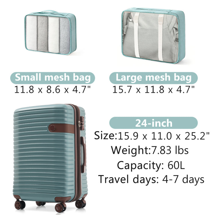 24 Inch Hardshell Abs Luggage, Lightweight Expandable Checked Suitcase With Spinner Wheels, Tsa Lock, 2 Packing Cubes Blue
