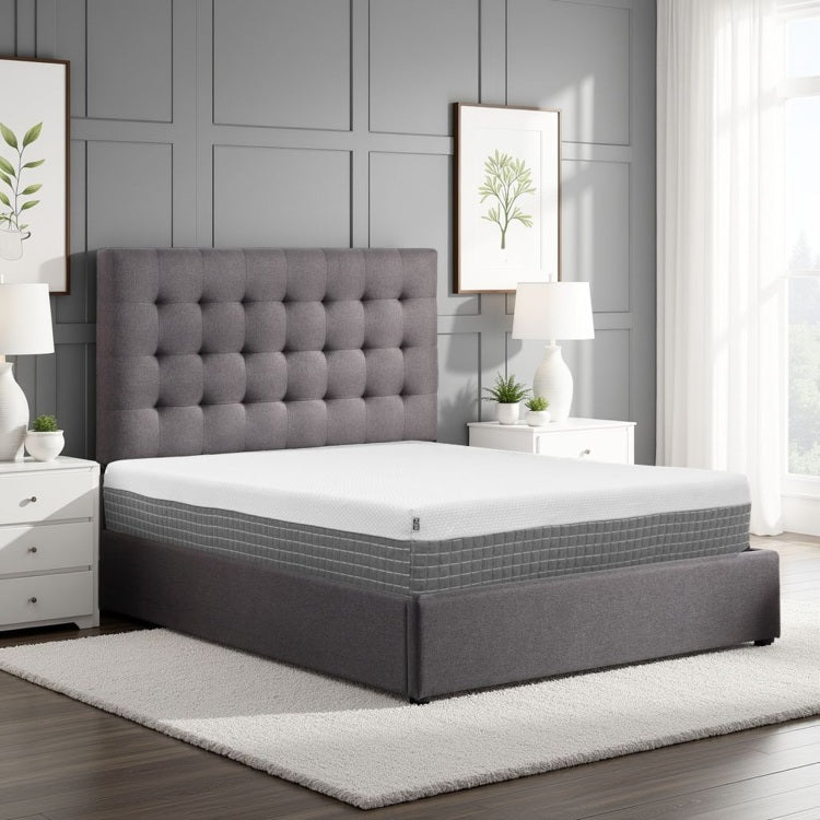 Recharge 5 Layer, 12 Inch Hybrid Memory Foam And Coil Mattress, Twin Size, White And Grey Knit Cover