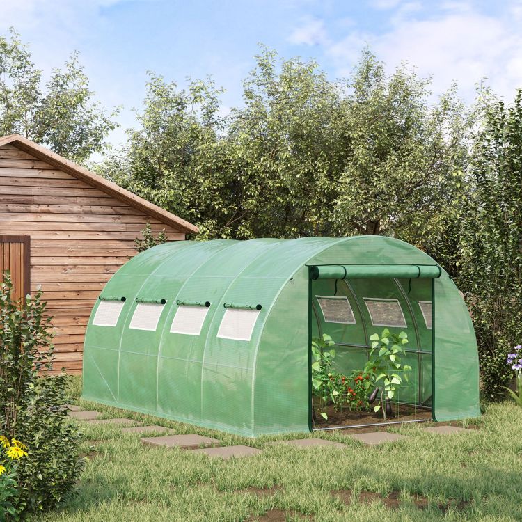 Outsunny 13' X 10' X 6.5' Walk In Tunnel Greenhouse With 2 Zippered Mesh Doors & 10 Mesh Windows, Upgraded Gardening Plant Hot House With Galvanized Steel Hoops, Green