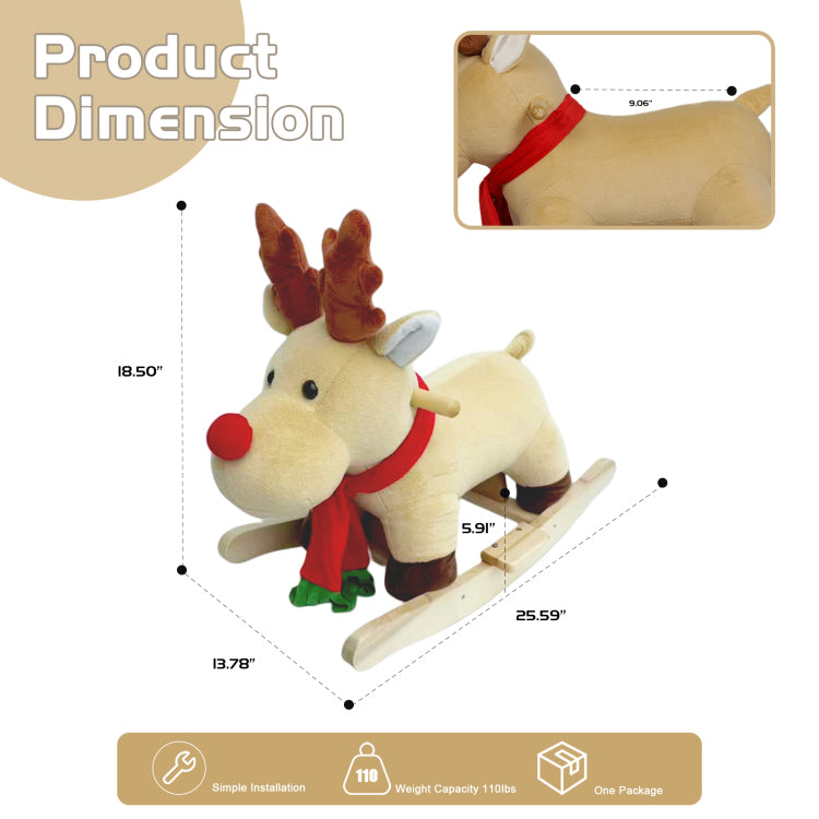 Kids Ride On Rocking Horse Toy With Jingle Bells,Moose Rocking Toy With Hand Puppets And Safety Belt For Children 1 3 Years,Soft Plush Fabric,Apricot,Cpc Certified