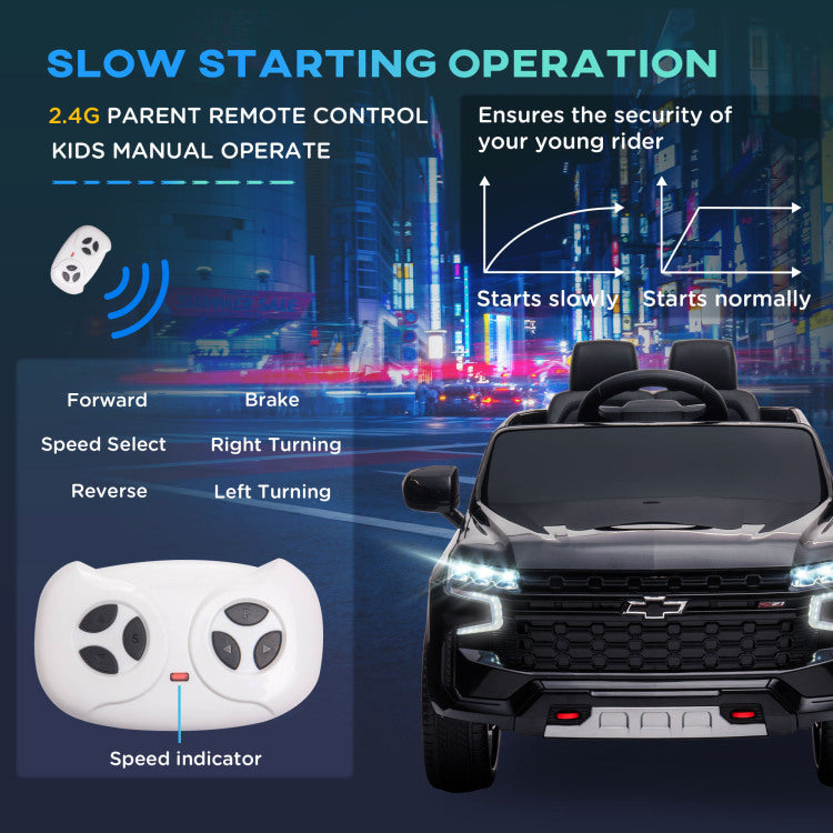 Aosom Chevrolet Tahoe Licensed Kids Ride On Car, 12V Battery Powered Kids Electric Car With Remote Control, Music, Lights, Horn, Suspension For 3 6 Years Old, Black