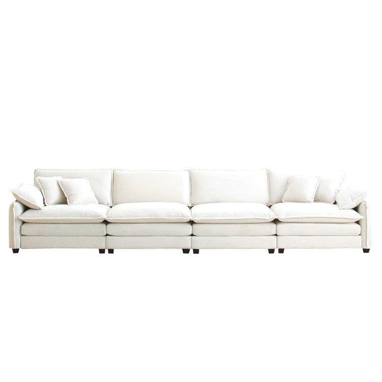 Corduroy Sofa , Modern Upholstered 4 Seater Corduroy Fabric Sofa , Office Living Room Apartment Comfortable Sofa, Easy To Assemble With 2 Arm Pillows And 4 Throw Pillows