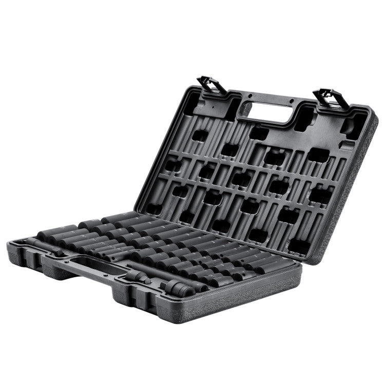 3 8 Inch Drive Impact Set, 48 Piece Socket Set Sae 5 16" 3 4" And Metric 8 22Mm 6 Point Cr V Drive Extension Bar Universal Joint & Drill Adapter, With Storage Case