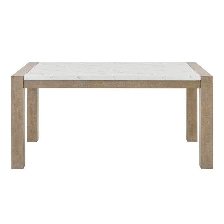 Louisa 66" Rectangular White Faux Marble Top Dining Table In Light Oak Finish
