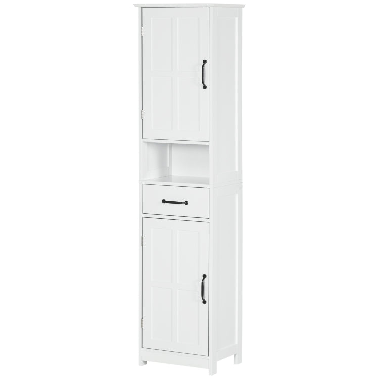 Kleankin Slim Bathroom Storage Cabinet, Tall Bathroom Cabinet, Linen Tower With Open Shelf, Drawer, Recessed Doors, And Adjustable Shelves, White