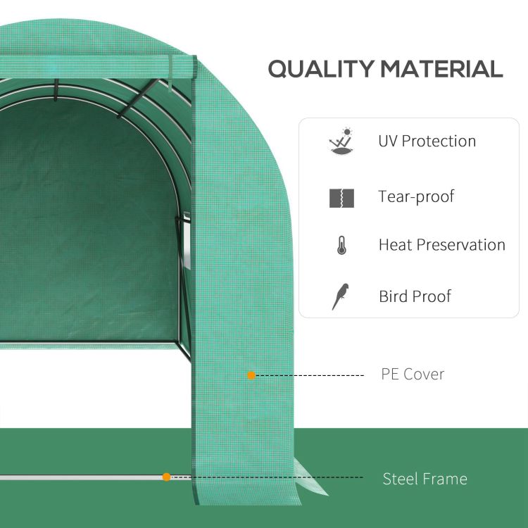 Outsunny 15' X 7' X 6.5' Walk In Tunnel Hoop Greenhouse, Green House With Polyethylene Pe Cover, Steel Frame, Roll Up Zipper Door & Windows For Flowers, Vegetables, Tropical Plants, Green