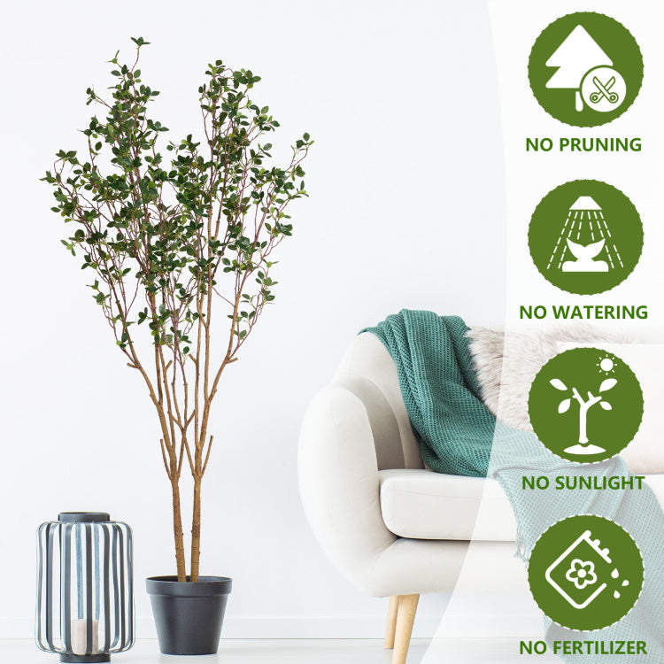 5.2Ft Artificial Tree Graceful Evergreen Faux Plant With Lifelike Natural Look Leaves And Sturdy Pot Ideal For Enhancing Indoor Home Decor Office Bedroom Or Hallway Decoration 1Pc Set