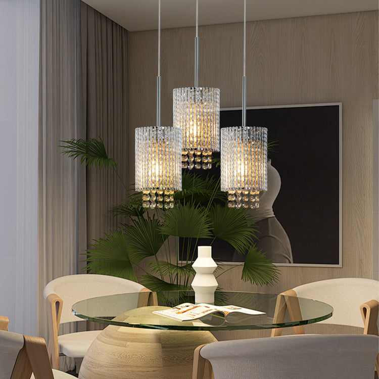 5" Modern Crystal Pendant Light 3 Pack Adjustable Chrome Hanging Ceiling Fixture With Clear Beads, Elegant Design For Kitchen Island, Dining Room, Or Living Room No Bulbs