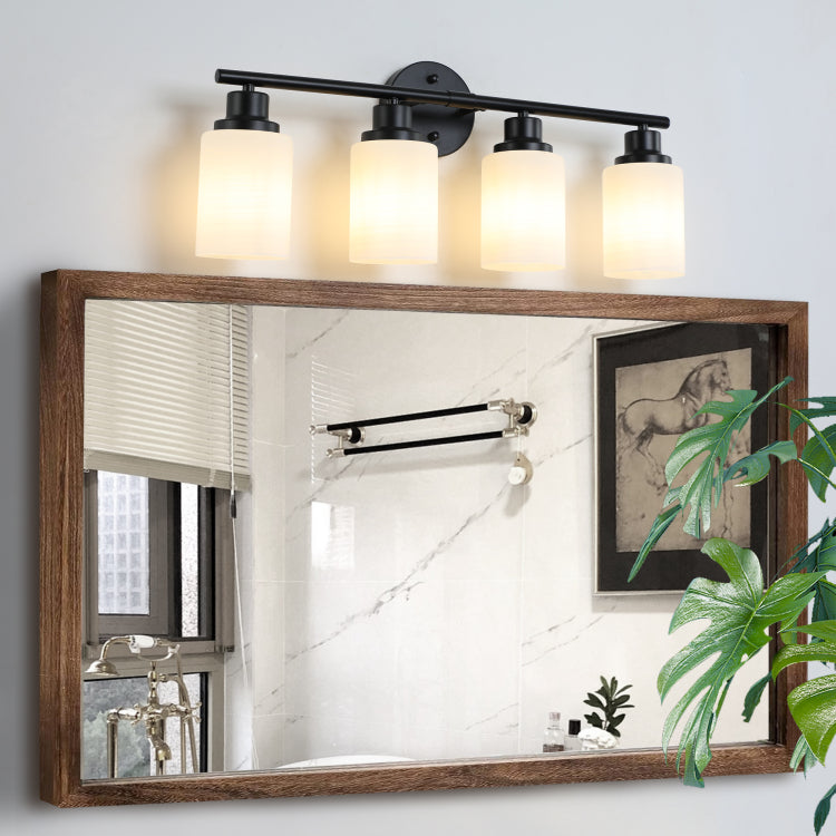 24" Modern 4 Light Vanity Bathroom Mirror Light, Frosted White Glass With Black Iron Frame, Contemporary Wall Sconce For Bedroom, Bathroom, And Dressing Room Bulb Not Included