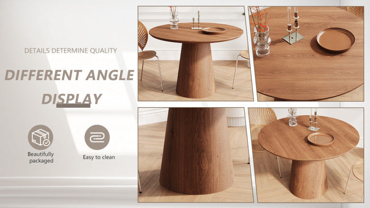 43 Inch Circular Dining Table, Modern Minimalist Round Table, Mdf Grain Dining Table, One Handle And Two Packs