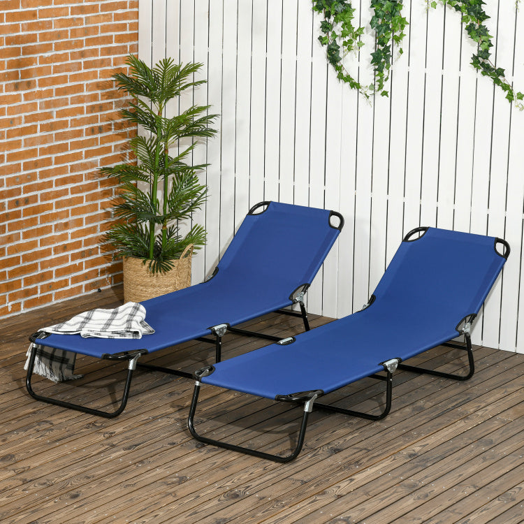 Outsunny 2 Piece Folding Chaise Lounge Pool Chairs, Outdoor Sun Tanning Chairs With 5 Level Reclining Back, Steel Frame For Beach, Yard, Patio, Blue