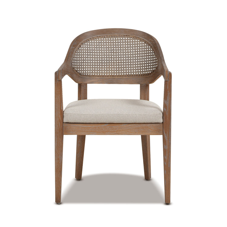 Americana Mid Century Modern Cane Back Dining Chair, Taupe Beige Textured Weave