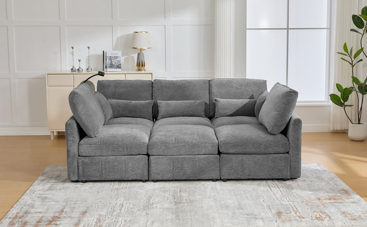 Modern Sectional Sofa Modular Sofa 85.4" U Shaped Sofa Couch Sofa Bed L Shaped Sofa With A Movable Ottoman And Two Usb Ports And A Phone Holder For Living Room, Grey