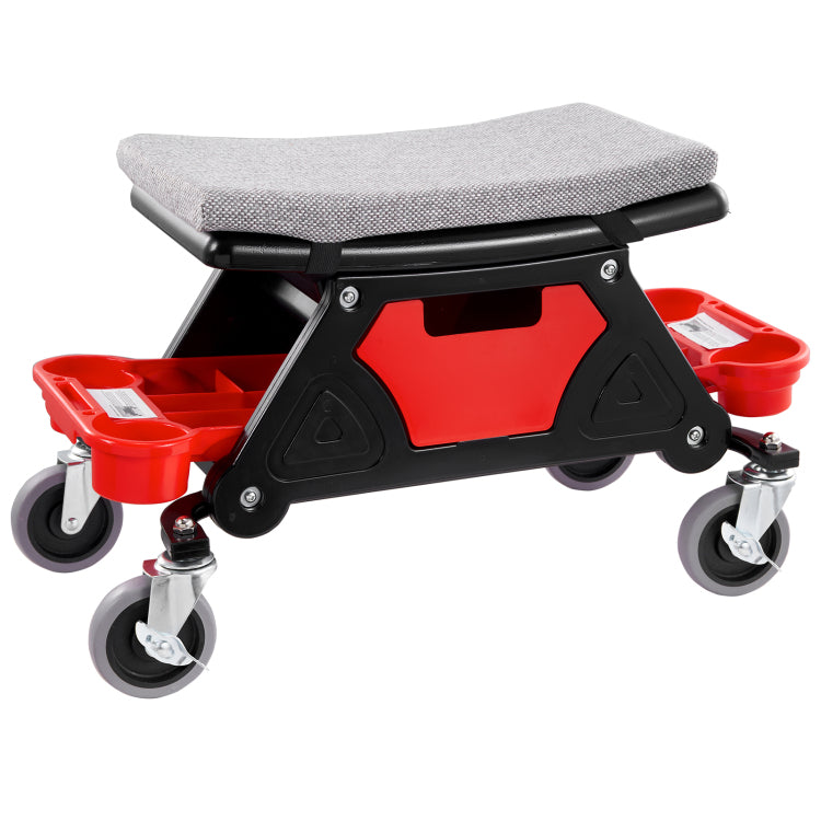 Mechanics Stool, 300 Lbs Capacity Rolling Mechanic Seat With 4" Wheels, With Three Slide Out Tool Trays And Drawer, Heavy Duty Roller Creeper Seat For Home Garage Diy Automotive