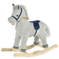 Qaba Kids Rocking Horse For Toddler 3 5, Plush Ride On Horse Wooden Rocker With Realistic Sounds, Gray