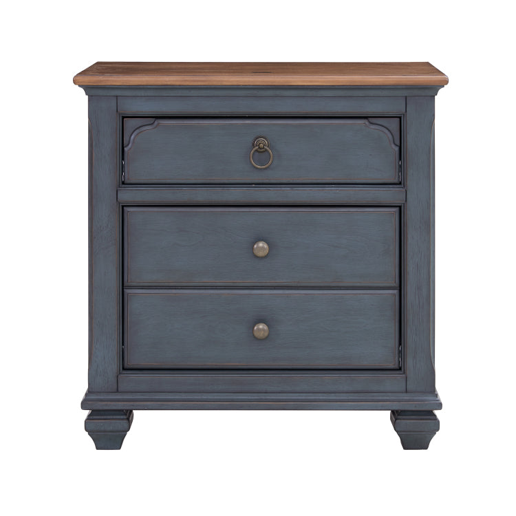 Americana 3 Drawer Nightstand, No Assembly Required, Corduroy Blue Finish