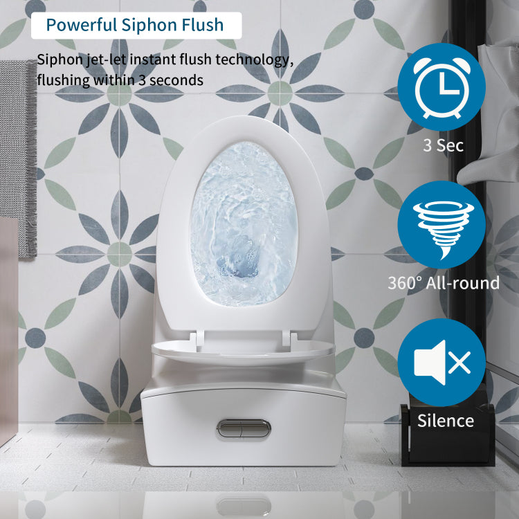 1.1 1.6 Gpf Tornado Flush One Piece Toilet For Bathrooms,Siphonic S Trap 12",Elongated Bowl With Soft Close Seat,Powerful Dual Flush Map 1000G,Comfort Chair Seat Ada Height 17",Glossy White Gw 001
