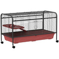 Pawhut 48" L Small Animal Cage, Rabbit Hutch, Or Ferret Pet Play House With Feeder, Rolling Wheels, Platform, Ramp