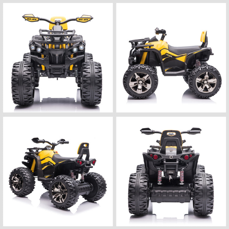 Aosom 12V Kids Atv Ride On Four Wheeler Toy Car With Music, Realistic Headlights, Wide Wheels, Rechargeable Battery Powered, For Boys And Girls, Yellow