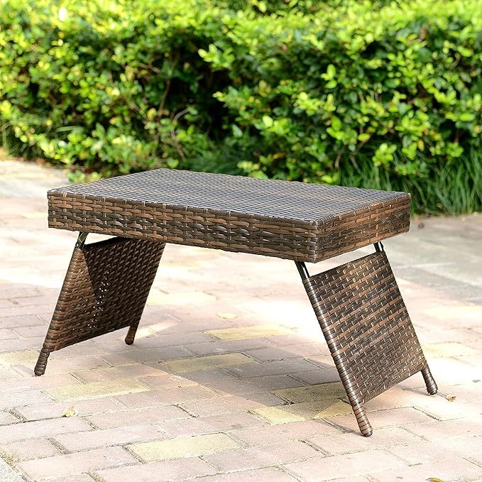 Portable Folding Wicker Table, Brown