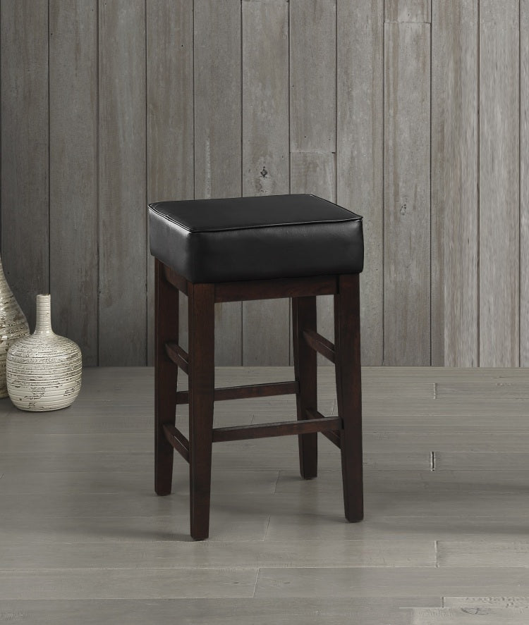 Transitional Black Faux Leather Seat 24 Inch Counter Height Stools Set Of 2, Espresso Finish Solid Wood Frame